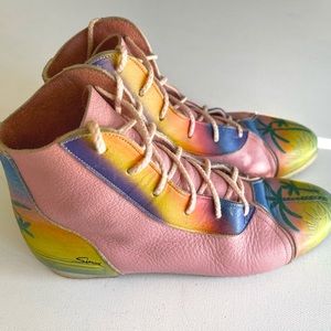Vintage 80s 90s Hand Painted Tropical 🌴 Pink Boots 💖 Size 37